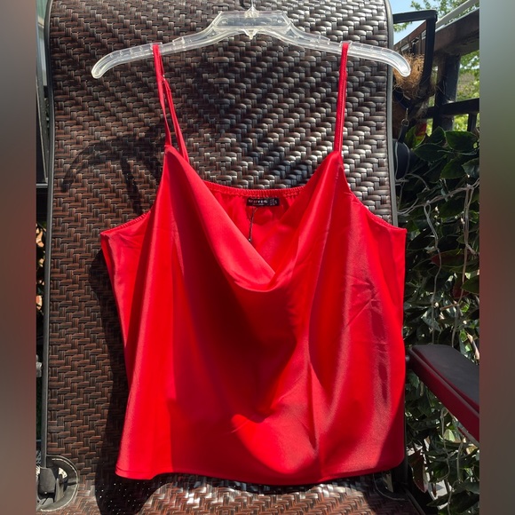 Nasty Gal Tops - NWT Nasty Gal Satin Cowl Neck Draped Cami Top in Red